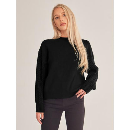 ELSSIME Long Sleeve Crewneck Cable Knit Pullover Sweater