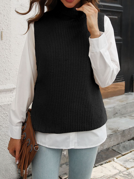 Two-Piece Button-Down Turtleneck Vest Sweater HK78F43SSH