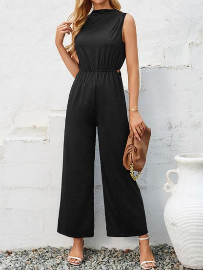 Sleeveless Wide Leg Long Pants Cutout Back Jumpsuit  HED2LHHH32