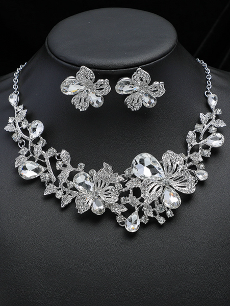 Alloy Crystal Flower Necklace Earring Set HN7297Y9SH