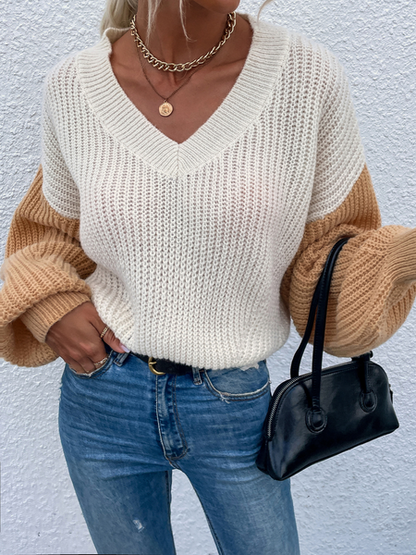 Color Matching V-Neck Sweater HKUYCAACFK