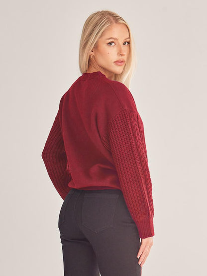 ELSSIME Long Sleeve Crewneck Cable Knit Pullover Sweater