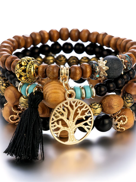 Bohemian style multilayer wooden bead bracelet H8CWHW6SZH
