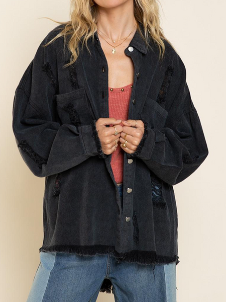 Loose Jacket With Frayed Fringe H7X7MB8ZZH