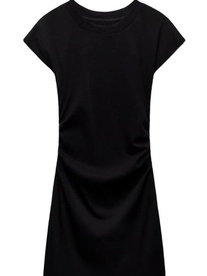 Solid Color Dress Crew Neck Ruched Bodycon Date Dress  HED986C9WA