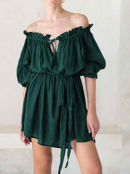 One-Line Necklace Hem Ruffled Dress  HWFC29YNQ5