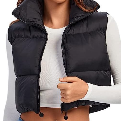 ELSSIME Cropped Stand Collar Puffer Vest