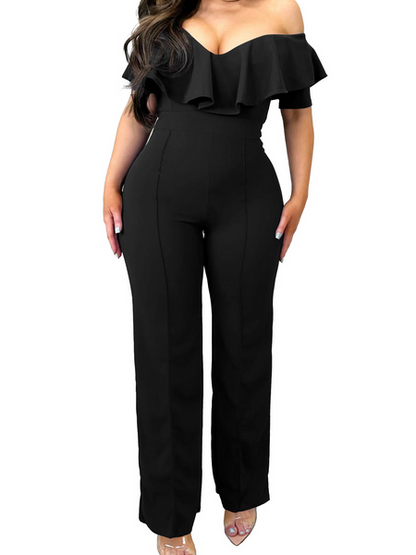 V-neck Lotus Leaf Edge Sexy Waist-collecting Jumpsuit HW5PNL64UP